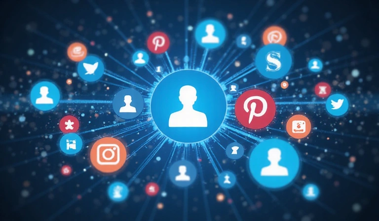 Verschiedene Social-Media-Icons, die auf einem Bildschirm angezeigt werden, um die Verbindung zu symbolisieren.